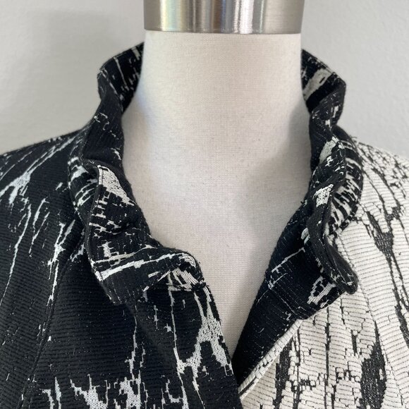 Ali Miles Womens Large Black White Marble Print Button Jacket Wire Collar Artsy - Picture 4 of 11